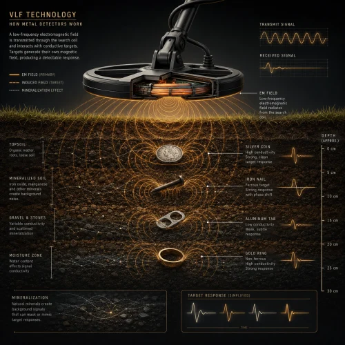 Cutaway diagram of metal detector coil technology